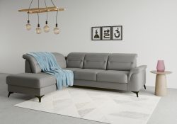 sit&more Ecksofa »Sinatra«, mit Ottomane, optional mit Kopfteilverstellung und Armteilfunktion oder mit Kopfteilverstellung, Armteilfunktion, Bettfunktion und Stauraum, mattschwarze Metallfüsse