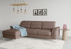 sit&more Ecksofa »Sinatra«, mit Recamiere, optinal mit Kopfteilverstellung und Armteilfunktion oder Kopfteilverstellung, Armteilfunktion, Bettfunktion und Bettkasten, chromfarbene Metallfüsse