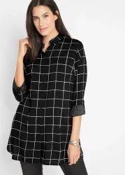 bonprix Karierte Longbluse mit Taschenschwarz 40Damen