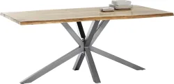 mutoni - Massivholztisch 240x100 - Akazie natur - Metall antiksilber - mit Baumkante, One Size, Multicolor