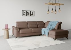 sit&more Ecksofa »Sinatra«, mit Ottomane, optional mit Kopfteilverstellung und Armteilfunktion oder mit Kopfteilverstellung, Armteilfunktion, Bettfunktion und Stauraum, mattschwarze Metallfüsse