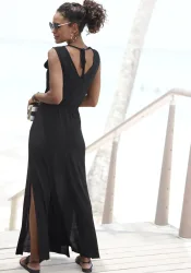 Buffalo Maxikleid mit Zierbändern und Schlitz, Sommerkleid, Strandkleid