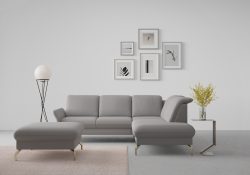 sit&more Ecksofa »Fashion«, wahlweise mit Kopfteilverstellung und Vorziehsitz, motorisch, mit satinierten Nickelfüssen