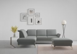sit&more Ecksofa »Fashion«, wahlweise mit Kopfteilverstellung und Vorziehsitz, motorisch, mit satinierten Nickelfüssen