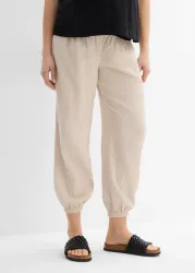 bonprix 2-in-1 Umstandshose aus reinem Baumwollmusselin für die Schwangerschaft und danachgrau 34Damen