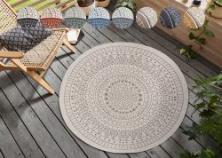 NORTHRUGS Teppich »Porto«, rund, 5 mm Höhe, In-und Outdoor geeignet, Wohnzimmer, Balkon, Terrasse, Garten, Robust, Pflegeleicht, Flachgewebe, Wendbar