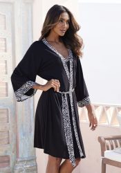 LASCANA Kimono, mit gemusterter Kontrastblende