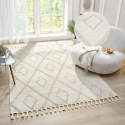 andas Teppich »»Otilie««, rechteckig, dichte Qualität, Woll-Look, Boho, mit Fransen und Rauten, Scandi