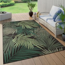 Paco Home Teppich »Ostende 534«, rechteckig, 2 mm Höhe, Flachgewebe, Motiv Palmenblätter, In- und Outdoor geeignet, Wohnzimmer