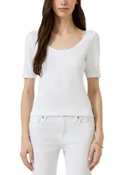 QS Rundhalsshirt Sommershirt mit weitem Rundhals vorn und hinten