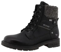 Mustang Schnürstiefelette aus pflegeleichtem Softmaterial mit Wollkragenabschluss schwarz