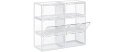 Songmics -  Schuhboxen, 6er Set, stapelbare Schuhorganizer für Schuhe bis Grösse 46, 36 x 28 x 22 cm, transparent LSP06CW