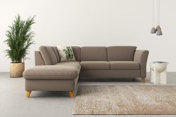 Home affaire Ecksofa »Trelleborg«, Federkern-Polsterung, wahlweise mit Bettfunktion und Stauraum, Kopfstützen optional