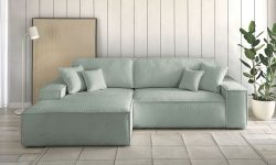 Home affaire Ecksofa »CHAMBORD«, mit Bett-Funktion (Liegefläche 210x136 cm), Bettkasten, mit 2 losen Rückenkissen und Zierkissen gratis, weicher Bouclestoff aus 90 % recycelten Fasern!