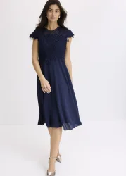 bonprix Midikleid aus zartem Tüll mit Spitzeblau 32Damen