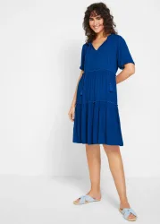bonprix Knieumspielendes Viskose-Crinkle-Kleid mit Ausschnittdetailblau 38Damen