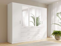 Home affaire Kleiderschrank »KOS Garderobe mit 6 Schubladen, Kleiderstange, 5 Einlegeböden, Spiegel«, Wäscheschrank mit 5 Drehtüren, silberfarben Griffen, Masse B/H/T 250/200/58cm