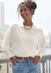 LASCANA Rundhalspullover mit Zierknöpfen, Winterpullover, kuscheliges Basic