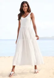 Beachtime by Lascana Maxikleid aus gewebter Baumwolle, Sommerkleid mit gestuftem Rock