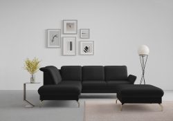 sit&more Ecksofa »Fashion«, wahlweise mit Kopfteilverstellung und Vorziehsitz, motorisch, mit satinierten Nickelfüssen