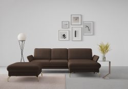 sit&more Ecksofa »Fashion«, wahlweise mit Kopfteilverstellung und Vorziehsitz, motorisch, mit satinierten Nickelfüssen