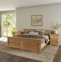 Home affaire Bett »Rauna, Landhausstil, edles Design mit Lamellen und Kassetten, 2 Farben«, (Breite/Belastbarkeit 180cm=220 KG, 90cm=120KG), FSC® zertifiziertes Kieferholz, massive Qualität mit Lattenrost
