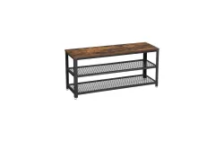 Pricenet, Pricenet - Rustikalee Schuhbank mitem Metallrahmen, 2 Ablagen, 111CM