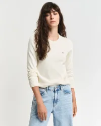 Gant - Strickpullover -CLASSIC COTTON C-NECK, für Damen, Beige, Größe XL