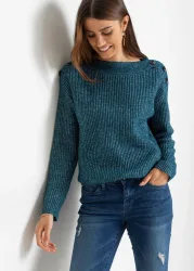 bonprix Pullover mit Knöpfenpetrol 32Damen