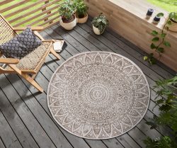 freundin Home Collection Teppich »Lilja«, rund, 5 mm Höhe, In-und Outdoor geeignet, Mandala, Wohnzimmer, Balkon, Terrasse, Garten, Pflegeleicht, Flachgewebe, Wendbar
