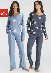 Vivance Dreams by Lascana Pyjama Packung, 4 tlg. in melierter Optik mit Sternen