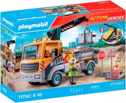 Playmobil® Spielbausteine »Action Heroes Baustellen-LKW mit Kran 71750«, (55 St.)
