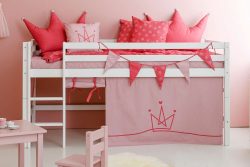 Hoppekids Hochbett »ECO Dream, Kinderbett, Spielbett, Halbhohes Bett aus Massivholz«, inkl. Vorhang-Set Prinzessin Rosa, Bettgrösse & Matratze wählbar