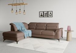 sit&more Ecksofa »Sinatra«, mit Ottomane, optional mit Kopfteilverstellung und Armteilfunktion oder mit Kopfteilverstellung, Armteilfunktion, Bettfunktion und Stauraum, mattschwarze Metallfüsse