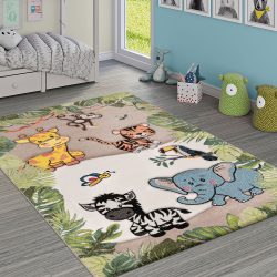 Paco Home Kinderteppich »Diamond 644«, rechteckig, 18 mm Höhe, 3D-Design, Motiv Dschungel Tiere, Kinderzimmer