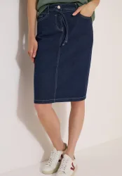 Cecil Jeansrock Knielanger Denimrock mit Gürteldetail