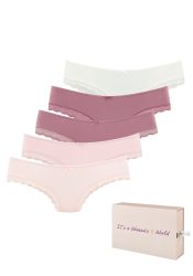 LASCANA Brasilslip 5er-Pack, aus elastischer Baumwolle mit zarter Spitze, mit Aufbewahrungsbox