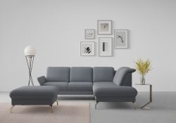 sit&more Ecksofa »Fashion«, wahlweise mit Kopfteilverstellung und Vorziehsitz, motorisch, mit satinierten Nickelfüssen