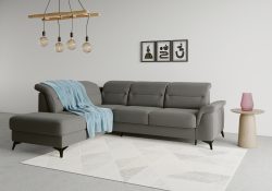 sit&more Ecksofa »Sinatra«, mit Ottomane, optional mit Kopfteilverstellung und Armteilfunktion oder mit Kopfteilverstellung, Armteilfunktion, Bettfunktion und Stauraum, mattschwarze Metallfüsse