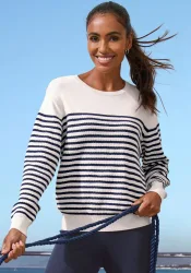 French Connection Sweater, Maritimer Streifenlook aus soften Strukturstrick, Loungewear