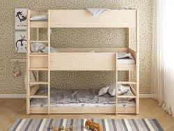 Lüttenhütt Etagenbett »TIPO BESTSELLER! Stockbett, Hochbett, Bodenbett, platzsparend«, (Leitern beidseitig montierbar), mit 3 Schlafplätzen, FSC® zertifiziertes Massivholz (Kiefer)