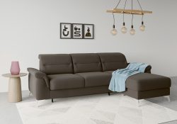 sit&more Ecksofa »Sinatra«, mit Recamiere, optinal mit Kopfteilverstellung und Armteilfunktion oder Kopfteilverstellung, Armteilfunktion, Bettfunktion und Bettkasten, chromfarbene Metallfüsse