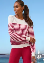 French Connection Sweater, Maritimer Streifenlook aus soften Strukturstrick, Loungewear