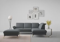 sit&more Ecksofa »Fashion«, wahlweise mit Kopfteilverstellung und Vorziehsitz, motorisch, mit satinierten Nickelfüssen