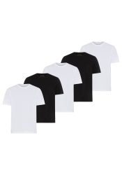 Mans World Rundhalsshirt 5er-Pack, Kurzarm, Regular Fit, unifarben, Rundhals, aus Baumwolle
