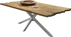 mutoni - Massivholztisch 240x100 - recyceltes Teak natur - Metall antiksilber, One Size, Multicolor