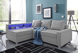 COLLECTION AB Ecksofa, inklusive Bettfunktion, Bettkasten und Federkern, wahlweise mit RGB-LED-Beleuchtung und USB-Port, Inklusive seitlichem Regalboden, Ottomane links oder rechts montierbar