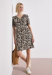 Knielanges Kleid mit Split Neck und Print
