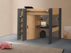 Hochbett mit Schreibtisch + Kleiderschrank Naturfarben AUCKLAND Hochbett mit Schreibtisch + Kleiderschrank Naturfarben AUCKLAND