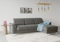 sit&more Ecksofa »Sinatra«, mit Recamiere, optinal mit Kopfteilverstellung und Armteilfunktion oder Kopfteilverstellung, Armteilfunktion, Bettfunktion und Bettkasten, chromfarbene Metallfüsse